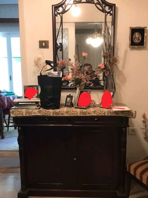 Buffet and mirror like new, dark wood classic console