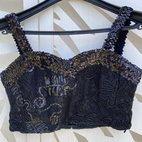 Vintage crop top black with sequins and lace like new