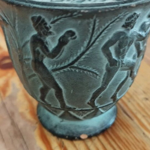 Decorative vase like new, handmade terracotta with Greek mythology design