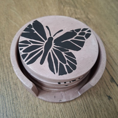 Handmade plaster coaster set with butterfly design