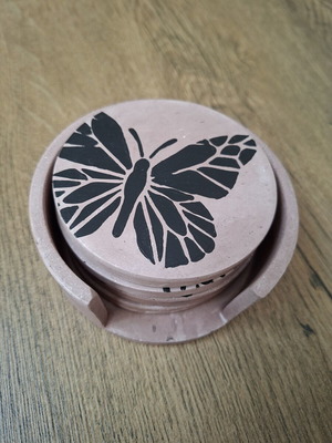 Handmade plaster coaster set with butterfly design
