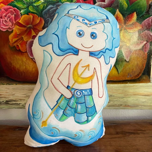 Poseidon pillow new, handmade hand-painted 29cm