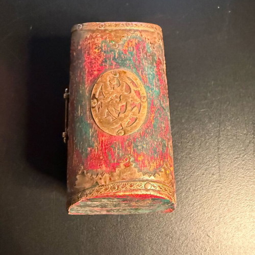 Vintage handmade jewelry box used with brass details