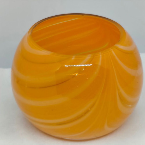 Orange glass tealight holder used, mini vase or candleholder