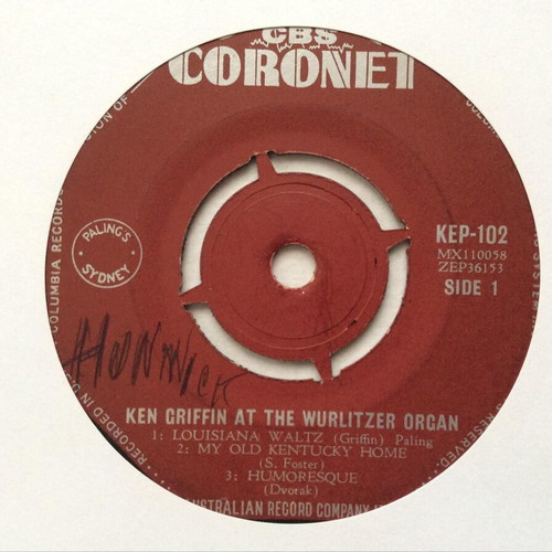 Ken Griffin And The Wurlitzer Organ 45 RPM vinyl record used