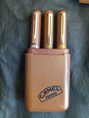 Camel Trophy pen set used vintage with wood-like case