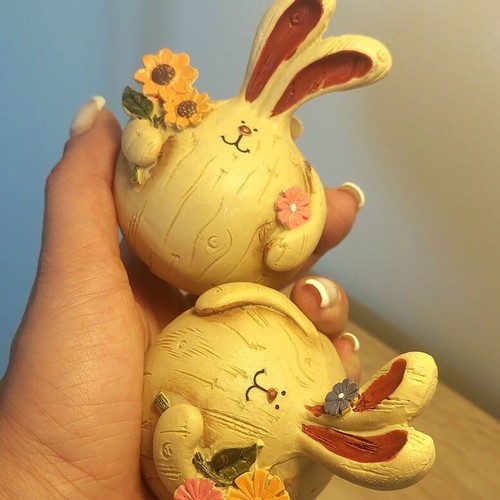 Set of decorative spring bunny figurines