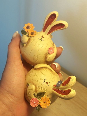 Set of decorative spring bunny figurines