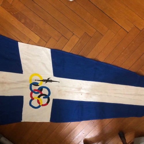 Olympic Airways retro 60s flag used, authentic