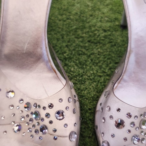 Haralas premium high heels with crystals like new, silver