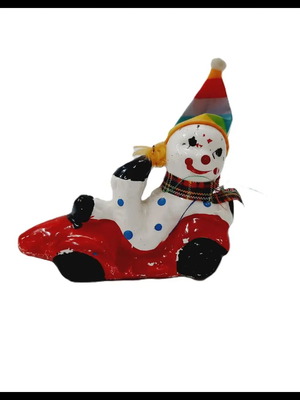 Vintage ceramic clown figurine in cart used, handpainted