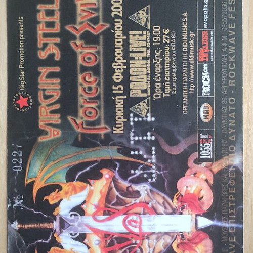 Virgin Steele Force of Evil concert ticket photocopy used