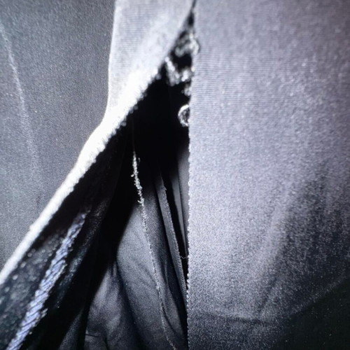 Satin dress with slit repair needed, black