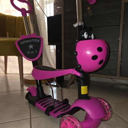 Children's Foldable Scooter 501 Three-Wheel with Seat, Fuchsia, New