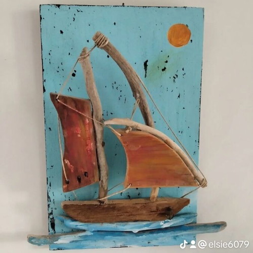 Wooden 3D painting new with handmade ship