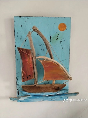 Wooden 3D painting new with handmade ship