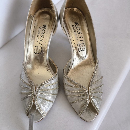Rossi high heels with genuine Swarovski stones, new, gold and silver