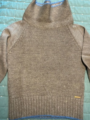 Trussardi sweater with unique inner collar, new, gray and silver