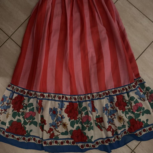 Karavan skirt with red stripes and floral border