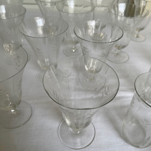 Set of 24 Crystal Art Deco Antique Glasses used