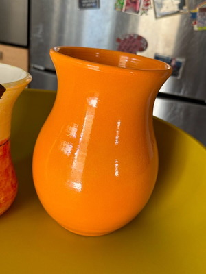 Orange vase 29 cm like new with 3 small matching candle holders gift