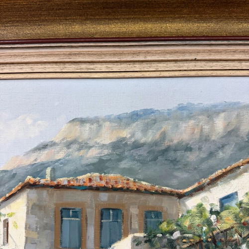 Α. Σέρφος Ελαιογραφία Σαν Καινούργιο, Όμορφο Τοπίο Σε Κορνίζα Εποχής