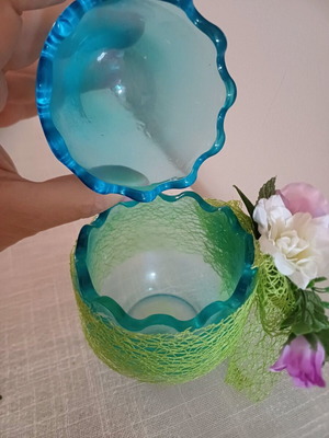 Glass decorative egg made of turquoise glass new