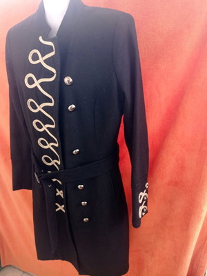 TFNC coat like new, black with silver buttons and belt