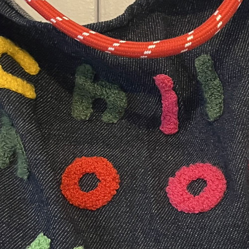 Casual denim tote bag with colorful embroidered letters, new