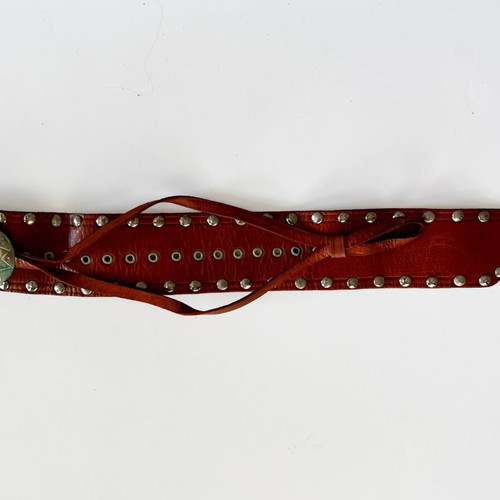 Leather belt red vintage used with metal buckle
