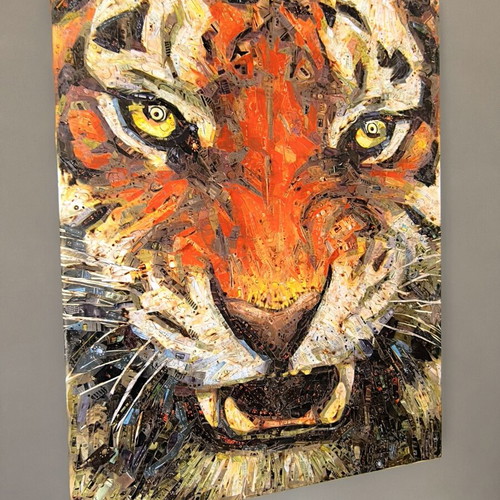 Tiger Mixed Media Collage Artwork on Canvas like new 80x60cm