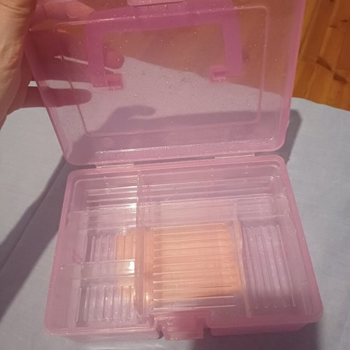 Barbie plastic vanity case, translucent pink with glitter
