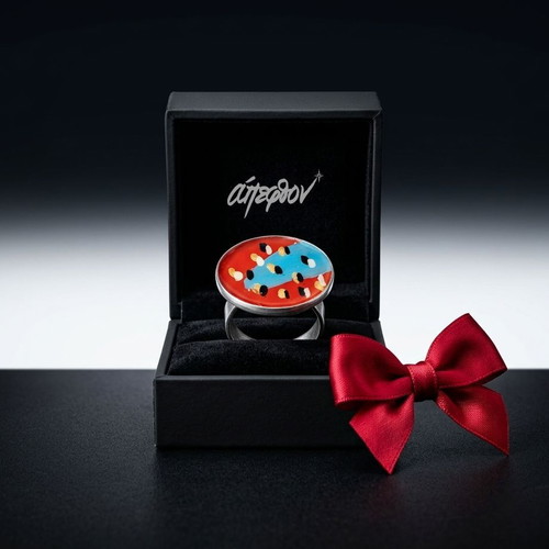 Fuoco e Acqua Adjustable Ring Hand-Painted Stainless Steel