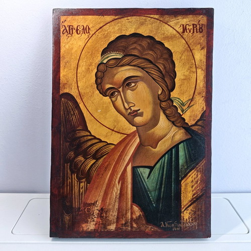 Handmade Angel of the Lord painting used, signed 1988