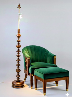 Подова лампа употребявана от струговано дърво с месингови детайли