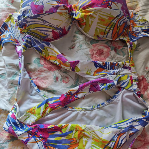 One-piece white swimsuit with floral design like new, size L