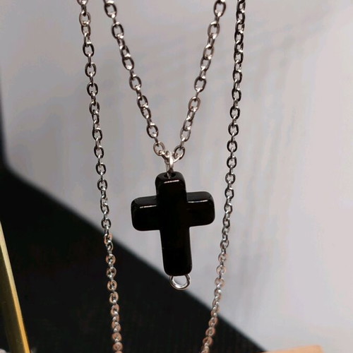 Handmade necklace new stainless steel with black cross