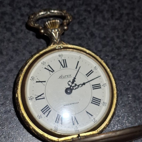 Aurex Vintage Pocket Watch Shockproof mechanical used, gold color