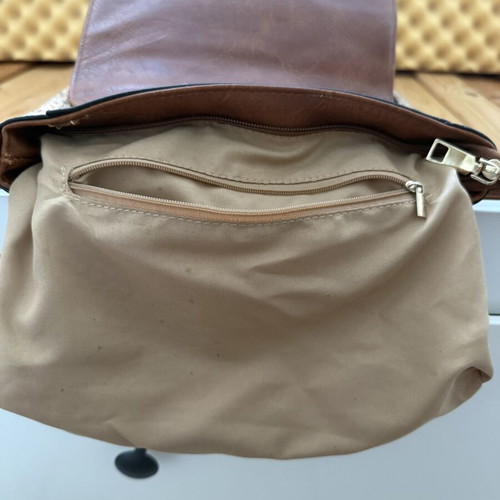 Crossbody bag used, beige and brown