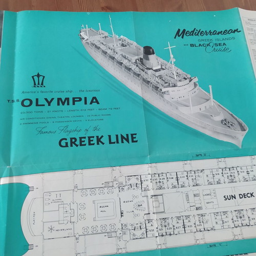 Greek Line Olympia 1958 ship brochure deck plan