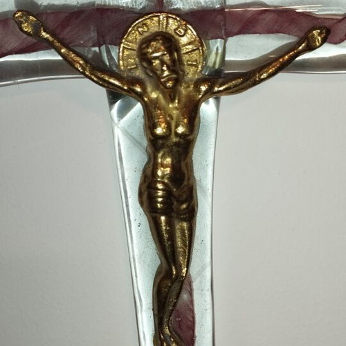Handmade Murano-style Glass Wall Crucifix with Bronze Christ Figure
