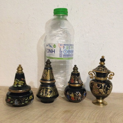 Porcelain miniature perfume jars with 24 gold painting, pack of 4 like new