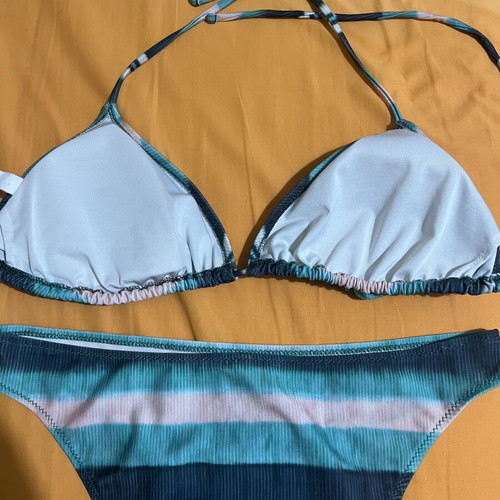 Calzedonia women's bikini set, striped blue turquoise