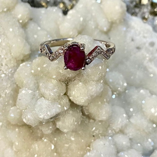 Handmade silver ring with natural ruby and moissanite, new