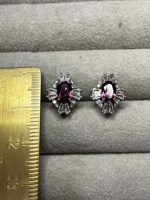 Natural Garnet Stud Earrings in 925 Sterling Silver with Zircon, new