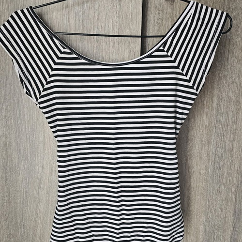 Striped bodysuit with bow, like new, open back, size S