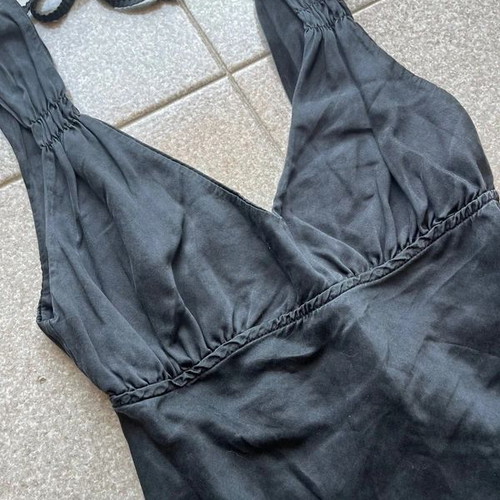 Y2K sleeveless top used, grey-black, v neck, open back, XS-S