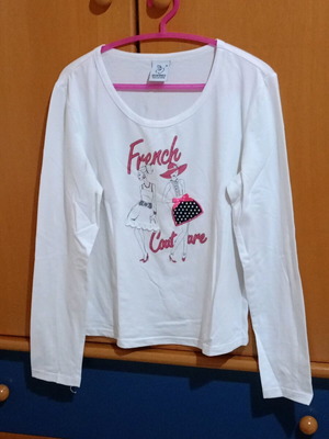 Women's white cotton blouse with print, used, size XL