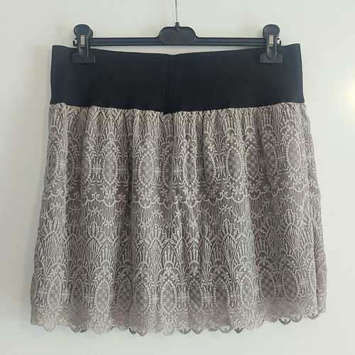 Handmade lace skirt size XL, grey with black waistband