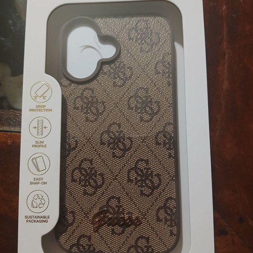 Guess 4G Metal Logo phone case for iPhone 16, brown